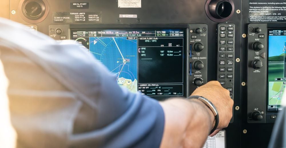 General aviation pilot using a G1000 in flight