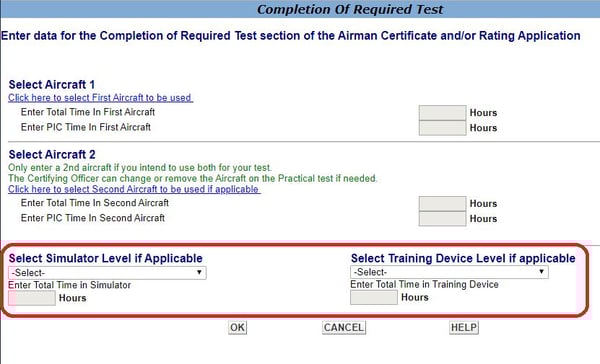 IACRA 8710-1 Completion of Required Test section