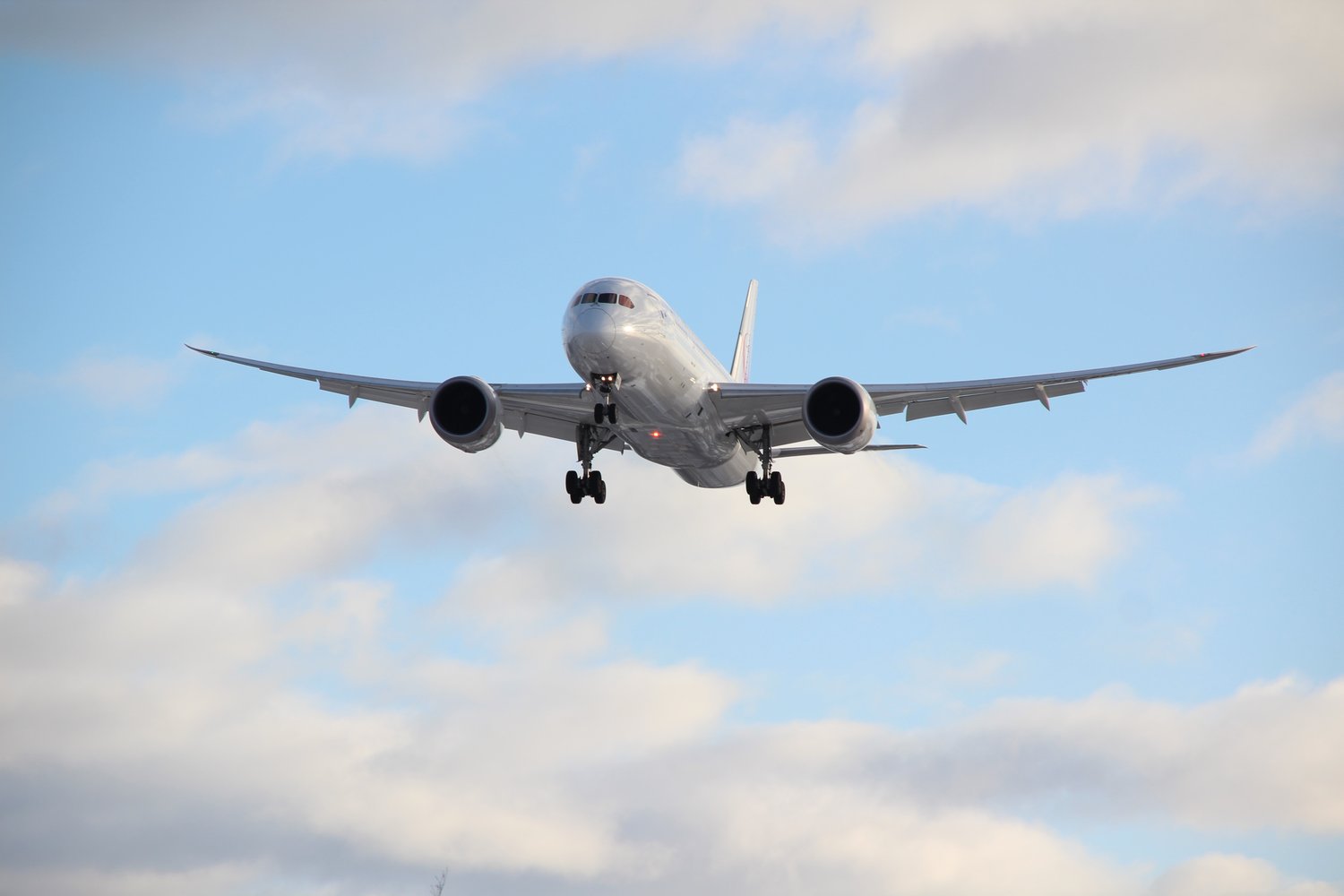 Commercial airplane flying in daytime