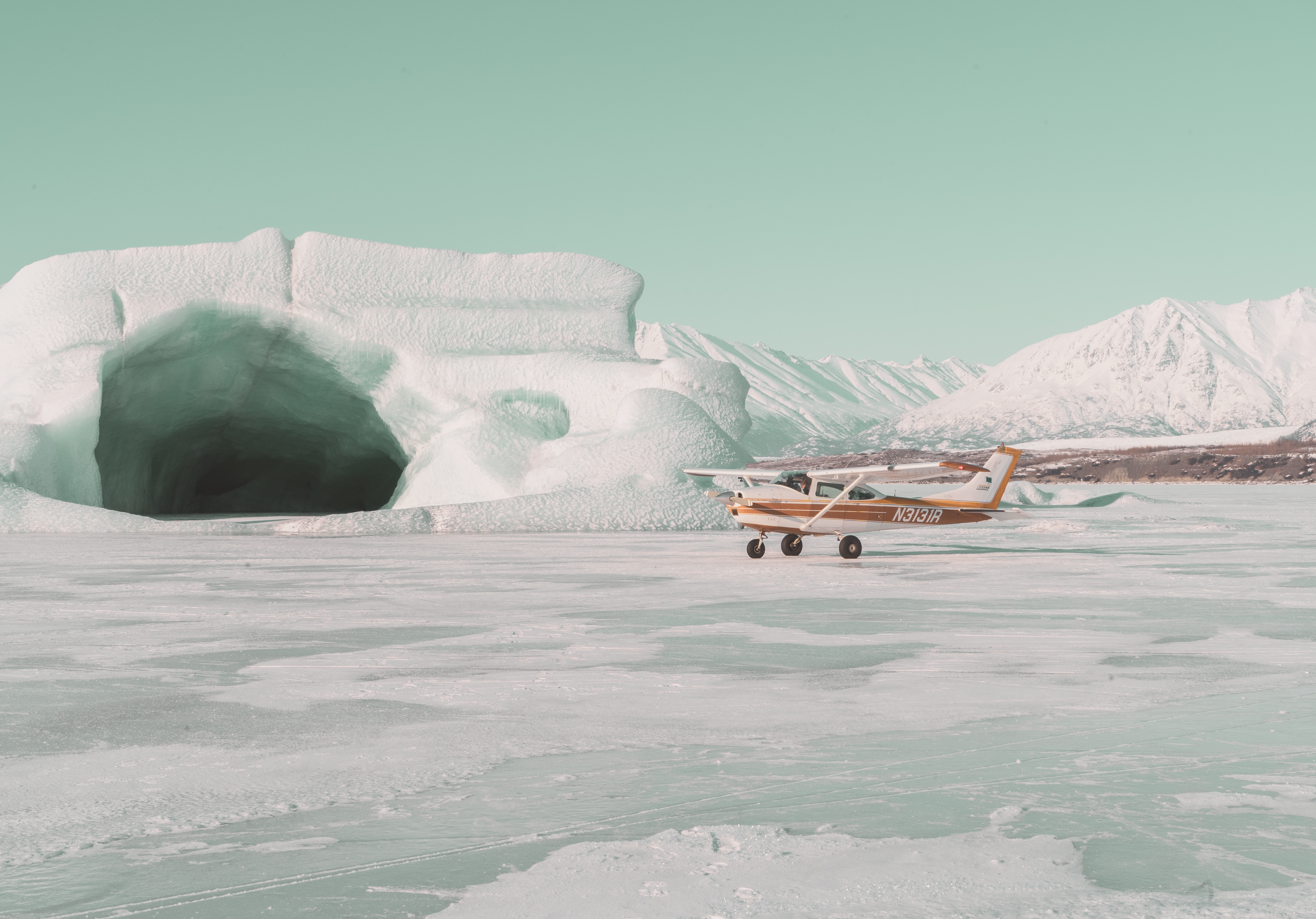Airplane parked on ice
