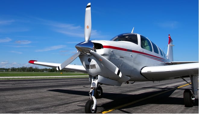 Beechcraft Bonanza with a Hartzell Propeller parked on the ramp