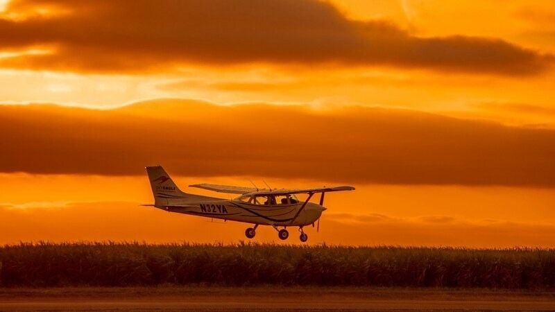 Airplane at sunset