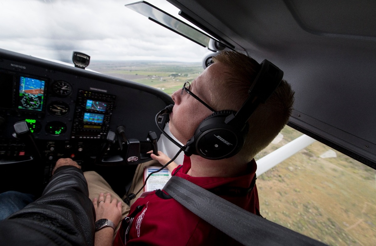 Flight instructor flying in the right seat