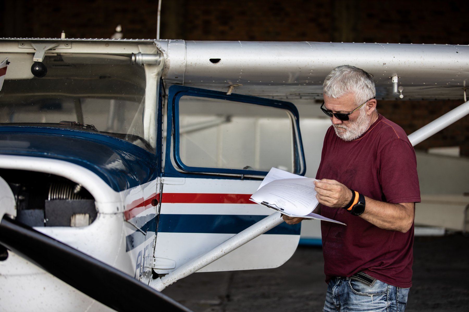 GA pilot browsing preflight procedures before a flight