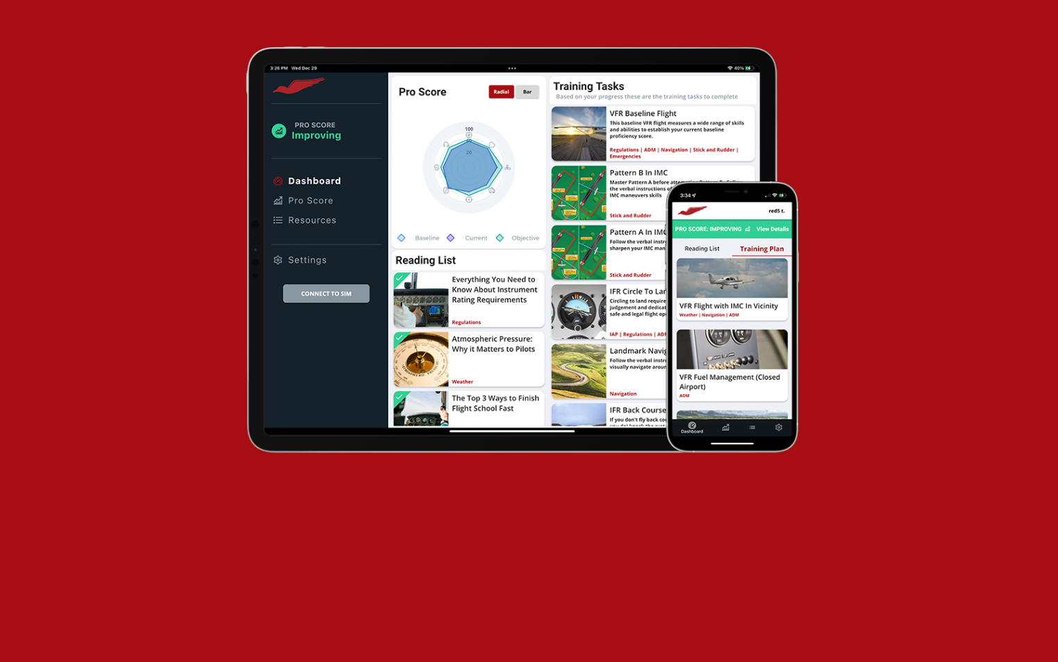 Redbird Pro dashboard on a tablet and mobile device