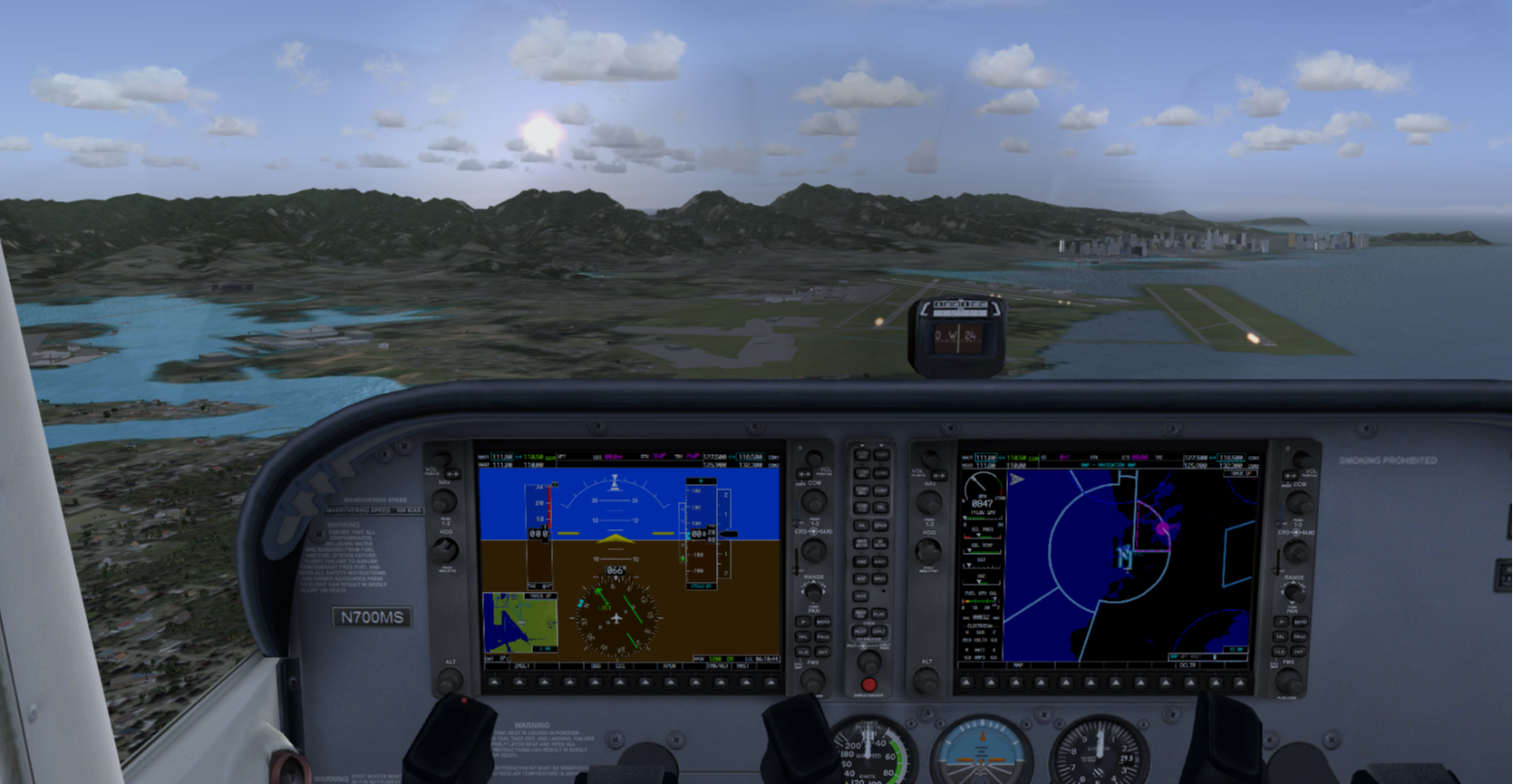 Final approach on a home flight simulator