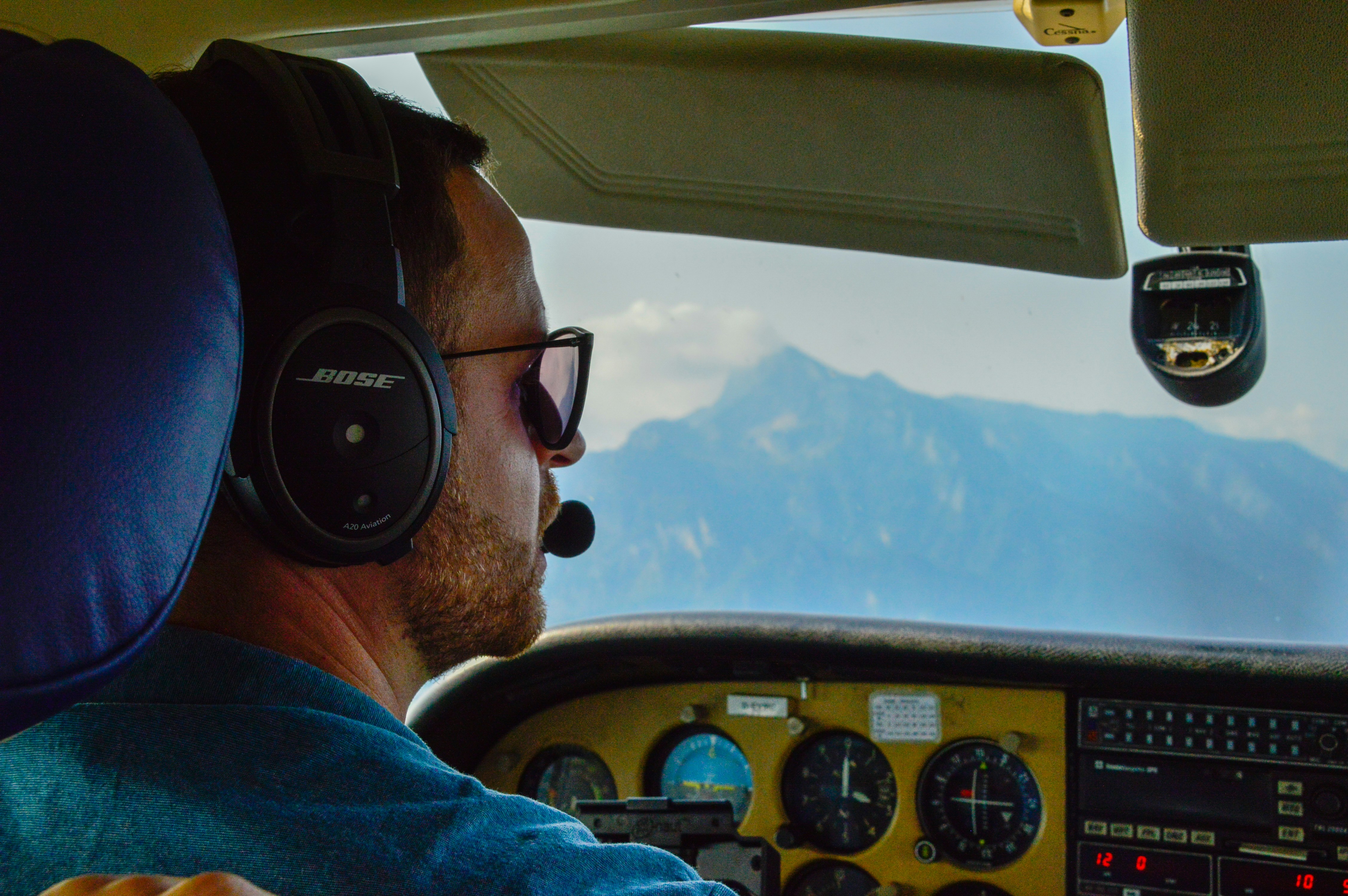 Private pilot flying in the mountains